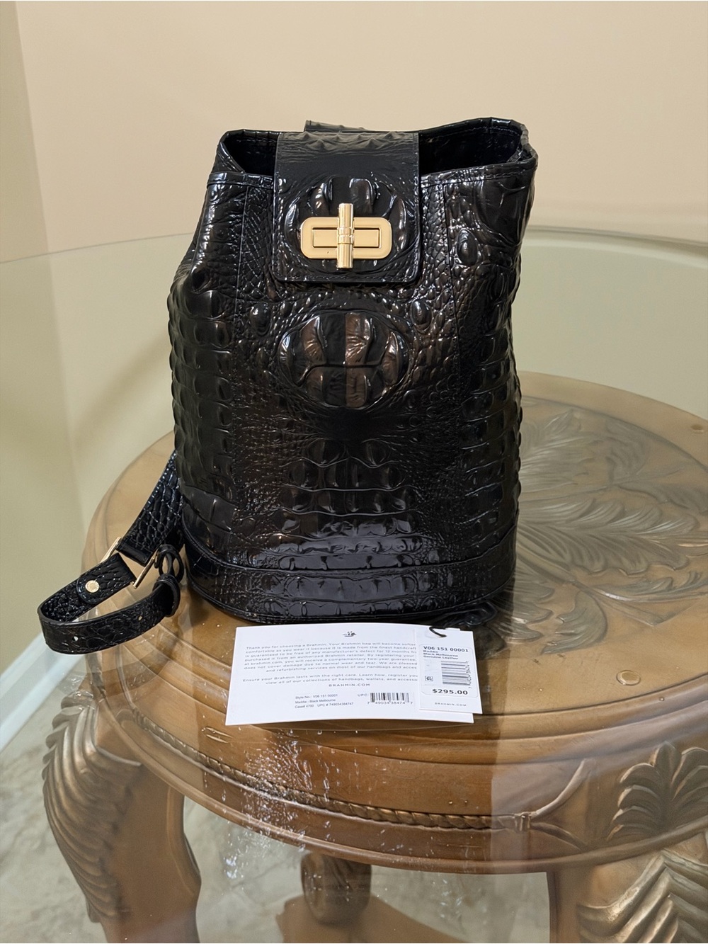 Brahmin Maddie Croc-Embossed Leather Bucket Bag with Gold Hardware